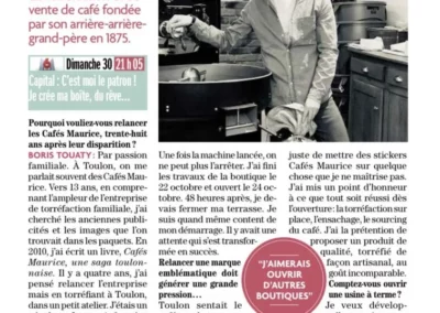 Cafés Maurice Boris Touaty ressuscite les Cafés Maurice Télé Star mai 2021 Cafés Maurice Toulon 83